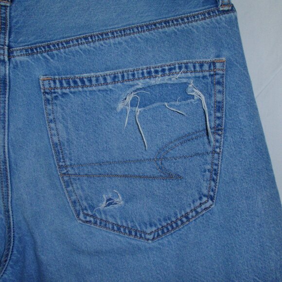 American Eagle Super High Rise Ultra Wide Leg Jeans Sz 6 SHORT Blue Destructed - Picture 15 of 16